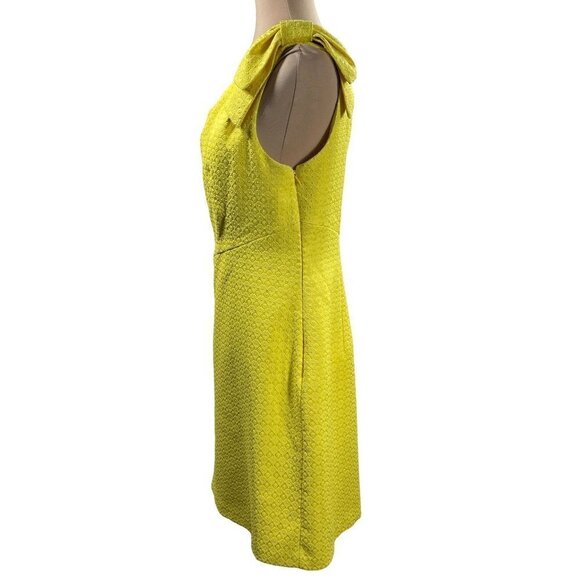 London Times Women's Sheath Dress One Shoulder Bow Bright Yellow Size 12 - Picture 2 of 8